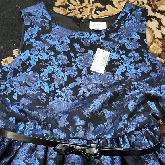 NWT! Place Special Occasion Elegant Blue Floral Kids Dress; 16 - Picture 2 of 14